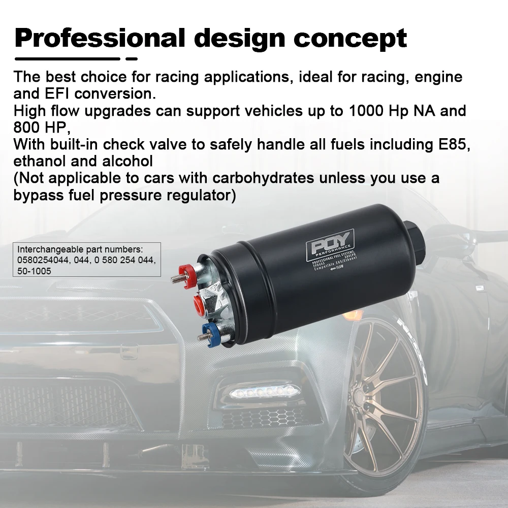 380LPH In Line External Fuel Pump W/ Fitting Options E85 Compatible Automotive Performance Qfs 606ft Qfs - Foto 2