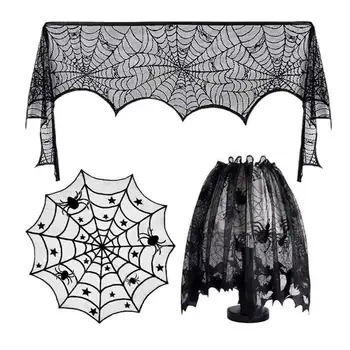 

3Pcs/Set Halloween Props Lamp Shade Table Runner Spider Web Lace Ribbon Decor Kit cobweb lamp shade BDF99