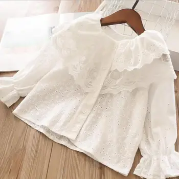 

2020 Baby Girls Spring Fashion Ruffles Lace Blouse , Princess Kids Sweet White Long Sleeve Top 5 pieces/lot, Wholesale