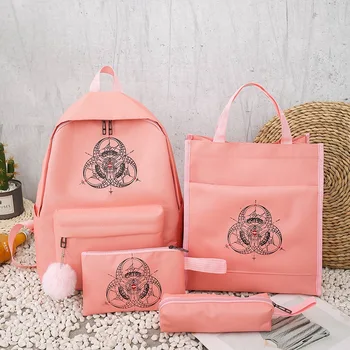 

2019 New Canvas Printed Backpack Single Shoulder Messenger Mother Bag 4-piece Student Bag