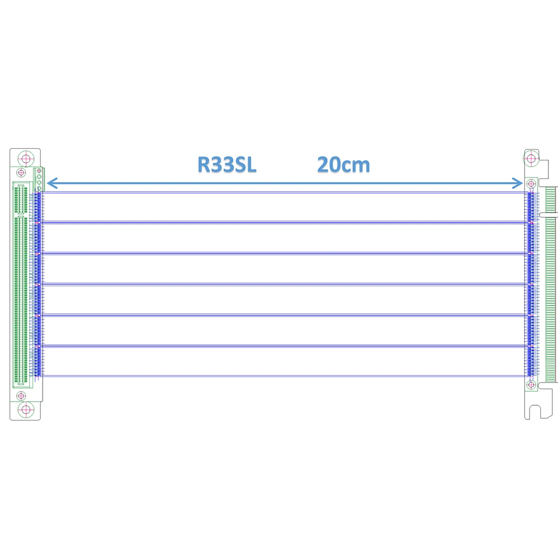 PCI-E X16 3.0 Riser Extension Cable - PCI Express 16x Extender Ribbon Line Gen3.0 (GTX R33SL/R33SF/R33SR) 60cm Description Image.