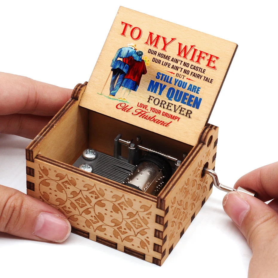 2021Wooden Hand Cranked Music Box You Are My Sun Jurassic Park Theme Song 