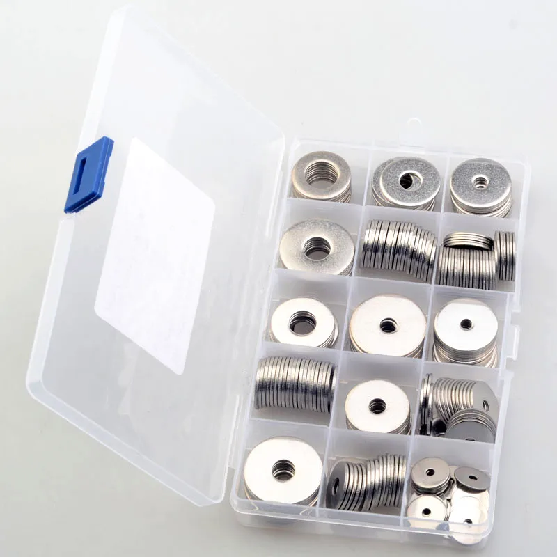 225pcs Big Flat Washers Set 304 Stainless Steel Large Size Gasket non-standard Plain Washer GB97 M3 M4 M5 M6 M8 M10 M12 Kit
