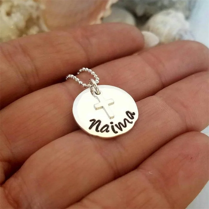 

Personalized Children Name Necklace Sterling Silver Cross Necklace Custom Engraving Letter Necklace Christianism Birthday Gift