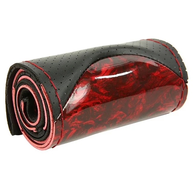 38cm Wooden Pattern Micfiber Leather Car Steering Wheel Cover Braiding Wheel Cover With Needle and Thread Silver