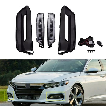 

2Pcs Auto Front Fog Lights Bumper Driving Lamps Cover Grille Bezel Harness Switch Kits for Honda Accord 2018 2019