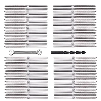 

66Pcs Left & Right Hand Thread Lag Screws for 1/8 Inch Cable Railing Stainless Steel Stair Deck Railing for Wood Post