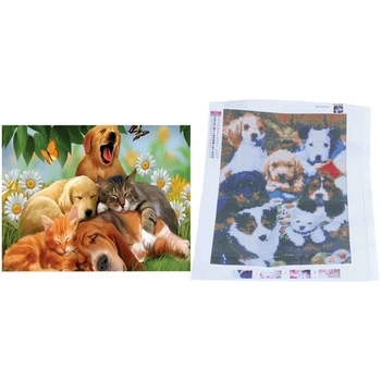 

2 Set 5D Diy Diamond Painting Round Diamond Embroidery Home Decor - 7 Dogs & Animal Cats Dog
