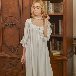 Romantic Nightgowns Women Plus Size Peignoir Robe White Lace Fairy Nightie Long Night Dress Victorian Vintage Princess Sleepwear