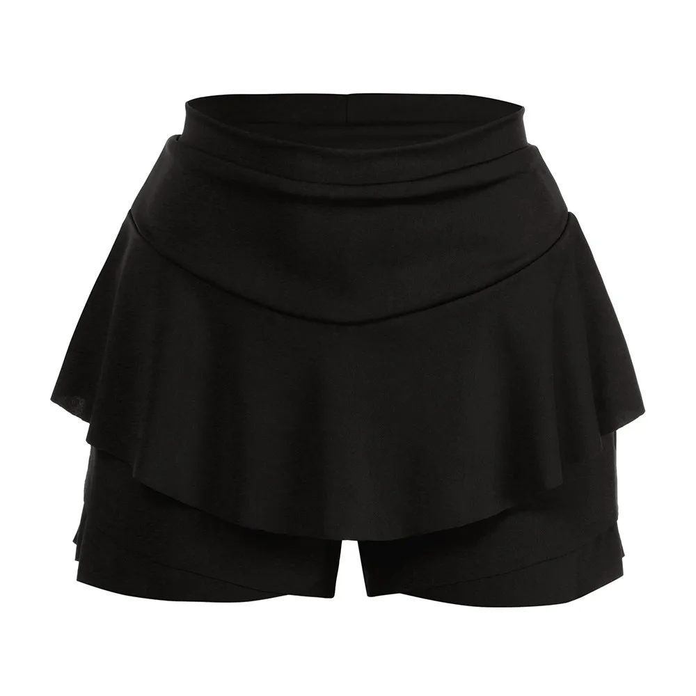 Nevera Women Casual Layered Ruffled Solid High Waisted Mini Skirt Shorts Nevera Women Casual Layered Ruffled Solid High Waisted Mini Skirt Shorts