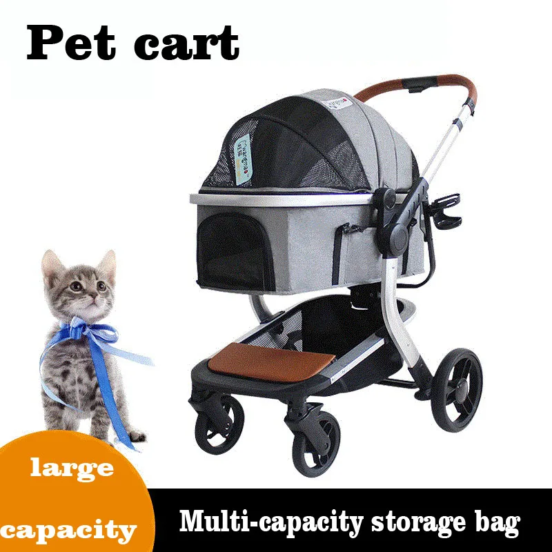 

Pet Stroller Carrier For Dogs Detachable Foldable Portable Transportation Breathable Windproof Cat And Dog Four Wheeled Pet Cart