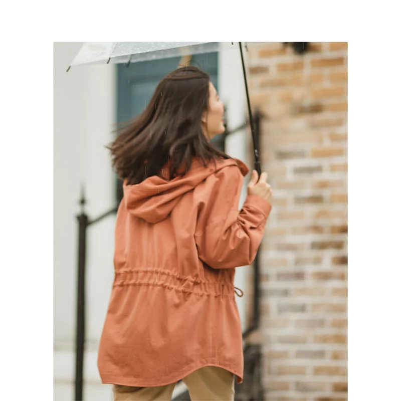 astounding  INMAN Spring Autumn Fashion Contrast Hooded Fashion Personality Drop-shoulder Sleeve All Matched Wo
