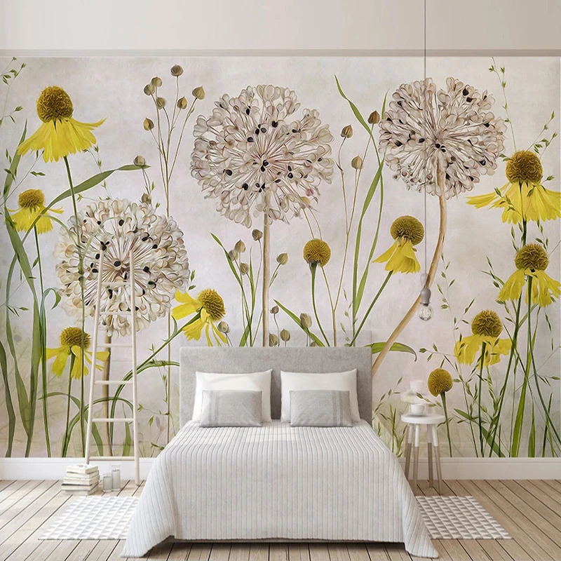 Custom 3D Wallpaper Murals Pastoral Hand Painted Sunflower Dandelion Flower Children Room Bedroom Decoration Photo Wall Mural