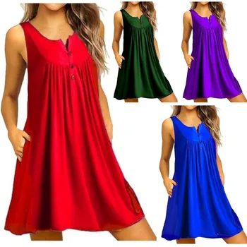 

Daily OWLPRINCESSNew Style Crew Neck Sleeveless Pocket Button Loose-Fit T-shirt Vest