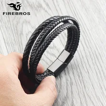 FIREBROS новинка золотой серебряный черный браслет из нержавеющей стали с магнитной застежкой многослойный браслет из натуральной кожи мужские ювелирные аксессуары