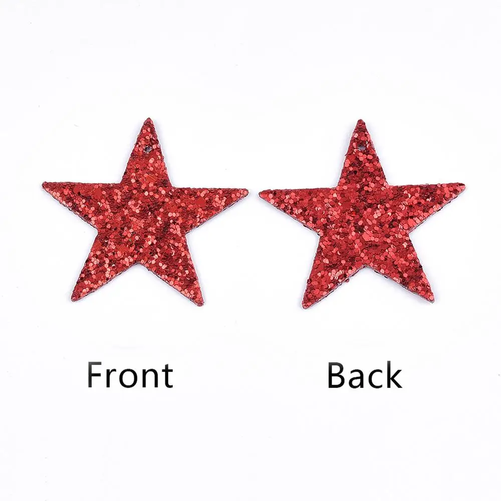 100pcs PU Leather Big Pendants with Glitter Sequins/Paillette Christmas Theme Star Christmas Tree Shape Charms for DIY Jewelry