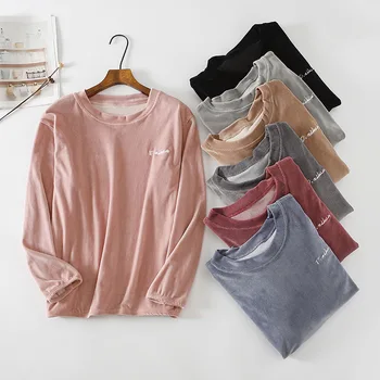 

Letter Print O Neck Solid Women Sleep Tops Long Sleeve Casual Female Pullovers 2020 Autumn Winter Korean Sweet Ladies Homewear