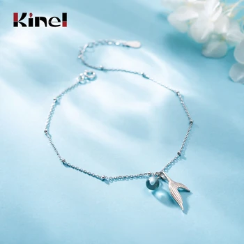 

Kinel Hot Sale Beach Anklet 925 Sterling Silver Ladies Mermaid tail Pendant Foot Chain Bracelet Women Fashion Anklets Jewelr