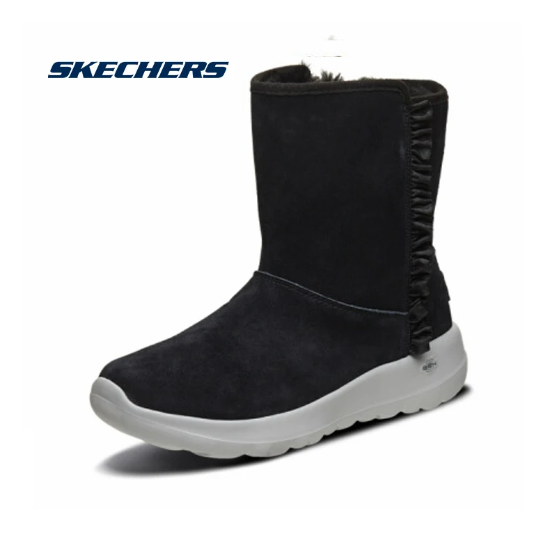 Skechers/женские зимние ботинки; коллекция года; теплые зимние ботинки до середины икры из плюша; удобные повседневные ботинки из хлопка; Botas Mujer; 15525-BLK
