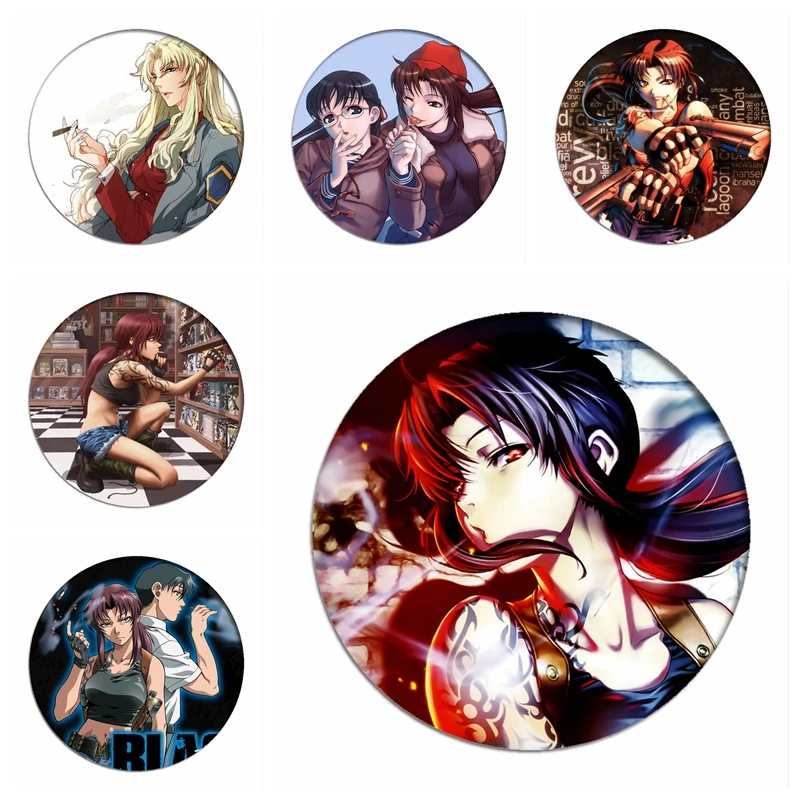 

Black Lagoon Cosplay Backpack Badges Revy Rebecca Brooch Icon Anime Collection Toys Rock Balalaika Breastpin for Clothing