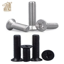 50 pces m1 m1.2 m1.6 m1.6 m2 m2.5 m3 m4 mini pequeno preto 304 cruz de aço inoxidável phillips plana parafuso de cabeça escareada