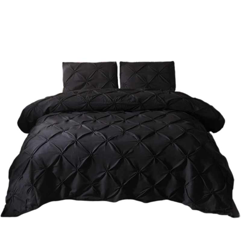 

Luxury Black Duvet Cover Pinch Pleat Brief Bedding Set 3Pcs Bed Linen Set Comforter Cover Set with Pillowcase