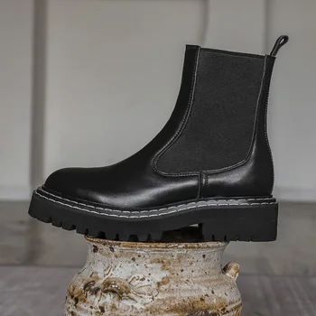 

Royesic Genuine Cow Leather Chelsea boots women's thick bottom 2020 autumn new all-match British style short boots women