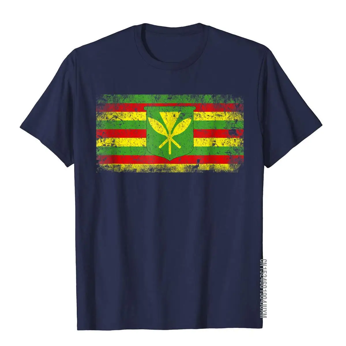 Kanaka Maoli Hawaii Flag Hawaiian Pride Distressed T-Shirt__97A100navy