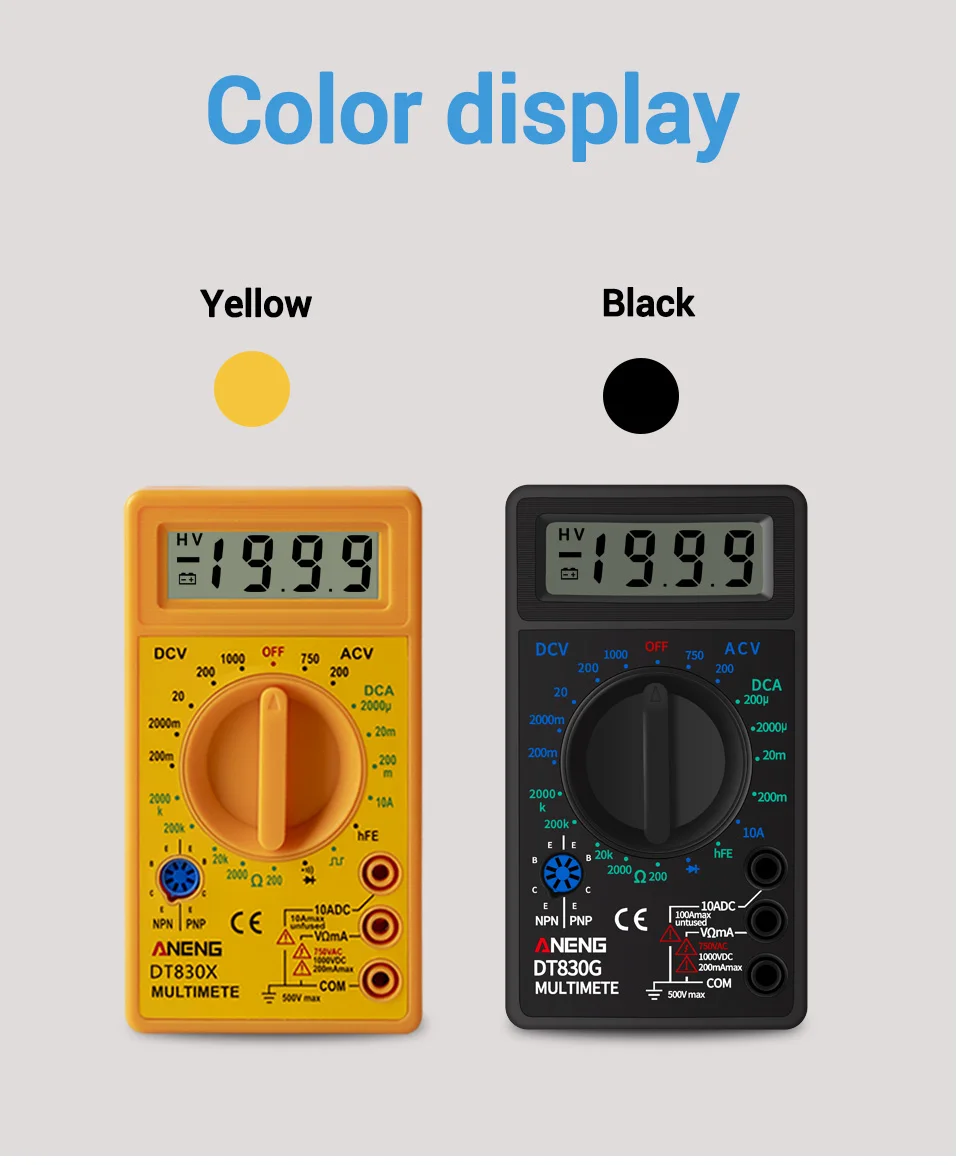ANENG 2 Цвет ЖК-дисплей Цифровой мультиметр переменного тока/постоянного тока 750/1000V Вольтметр Амперметр Ом тестер высокобезопасные крепежные гайки Портативный метр Цифровой мультиметр
