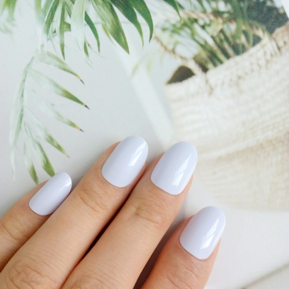 

Oval Top Artificial False Fingernails Cool Grey White Fake Nails For Design DIY Full Cover Tips Salon Manicure