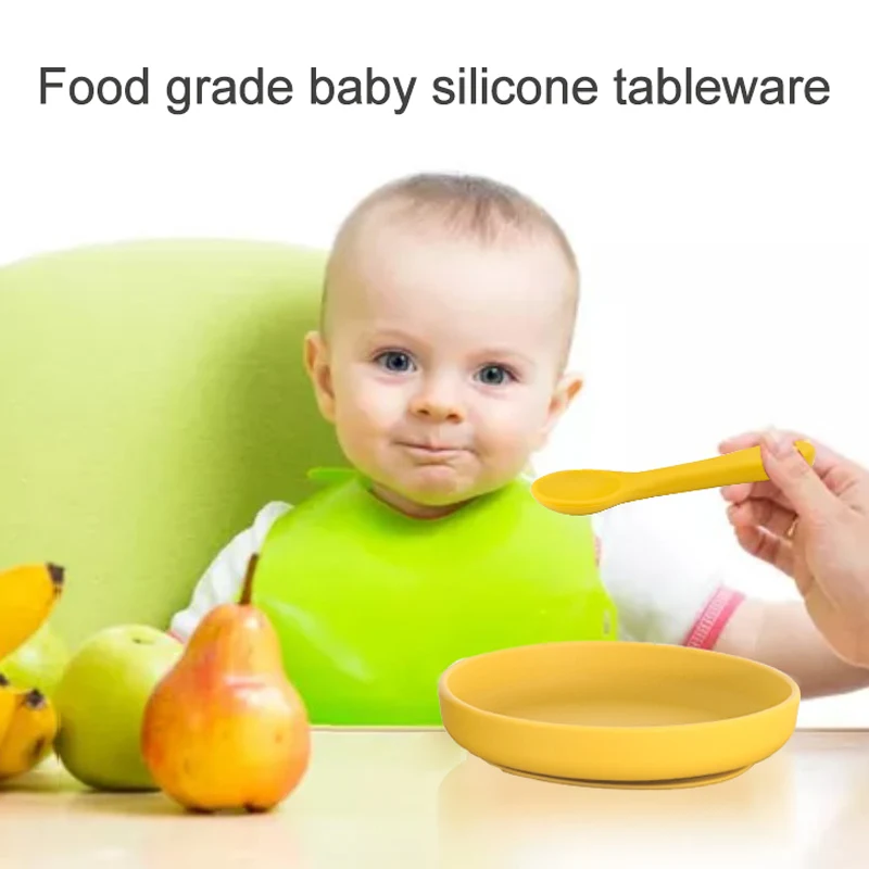 100%Food Grade Silicone Baby Feeding Plate Suction Tableware Spoon Waterproof Suction Bowl Kids Non-slip Children's Products 3