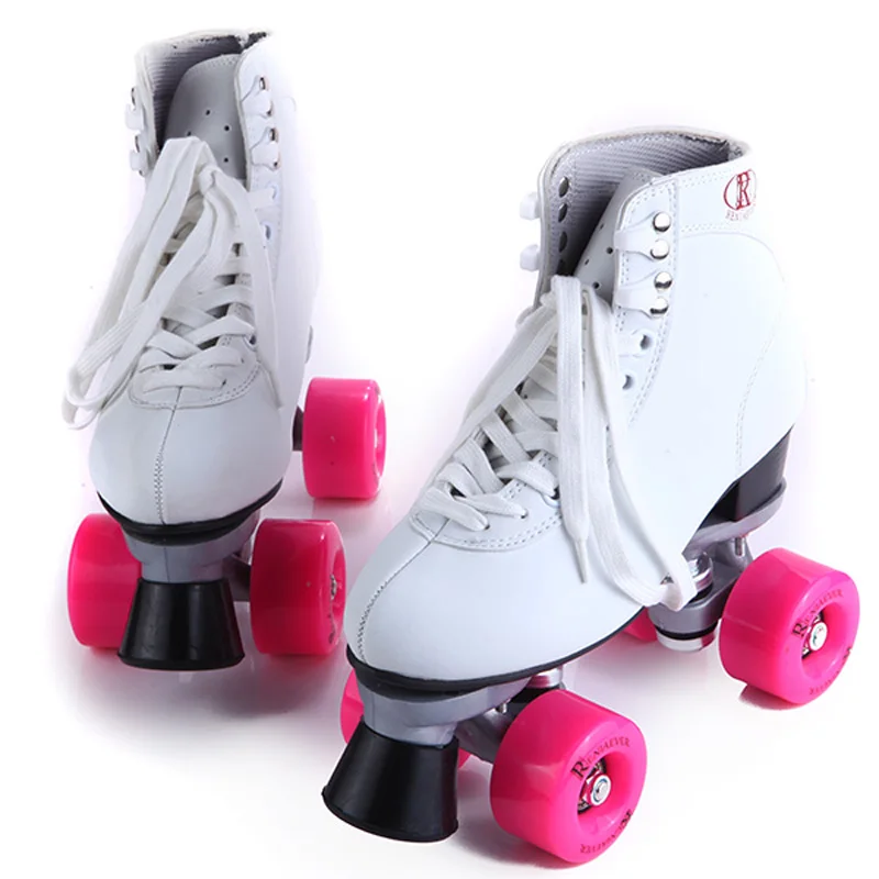 Скейт 4 колеса коньки quad шнурки для коньков для девочек обувь для катания на коньках белый и розовый открытый/Крытый высокий Топ четырехколесные роликовые коньки