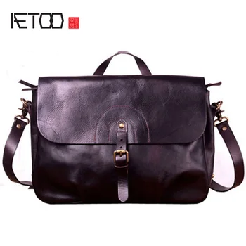 

AETOO Head layer planted tanning cowhide vintage men's postman bag, hand-held briefcase, men's leather shoulder slant bag