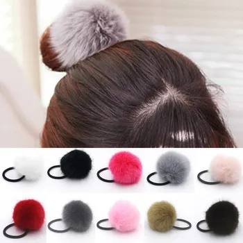 

Cute Imitation ball hair ring elastic Soft Fur Ball Hair Rope Ponytail Holder Sweet Simple solid hair accessories Girls