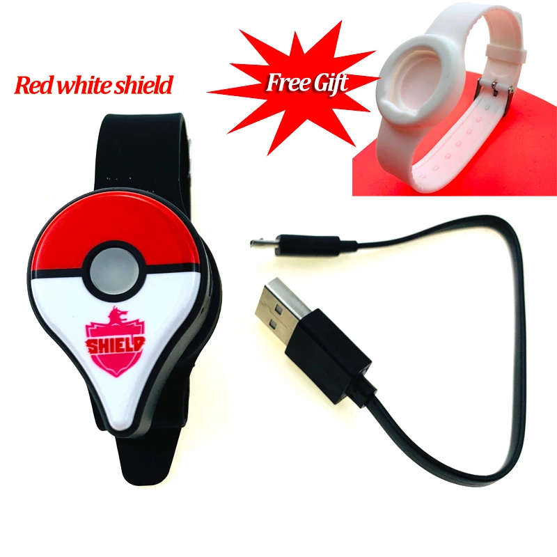 Авто/ручная ловля Bluetooth интерактивный браслет часы+ зарядное устройство кабель игровой аксессуар для nintendo Pokemon Go Plus дропшиппинг - Цвет: RedWhite Shield