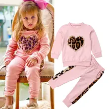 1-6Y комплекты зимней одежды для маленьких девочек топы с длинными рукавами и леопардовым принтом+ длинные штаны, леггинсы, одежда, спортивный костюм