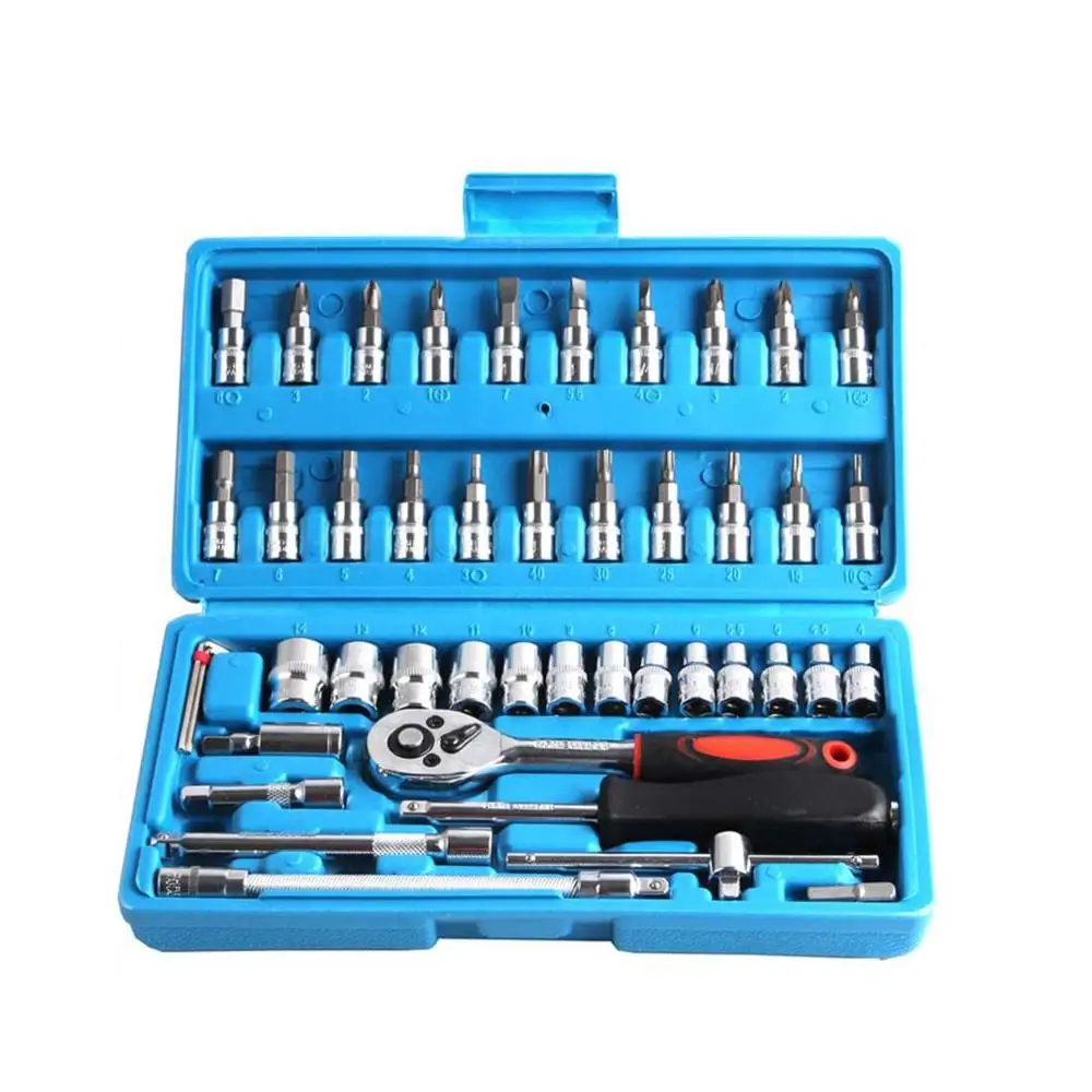 

46Pcs/set Carbon Steel Ratchet Wrench Socket Spanner Screwdriver Combination Tool Set Household Car Repair Tool