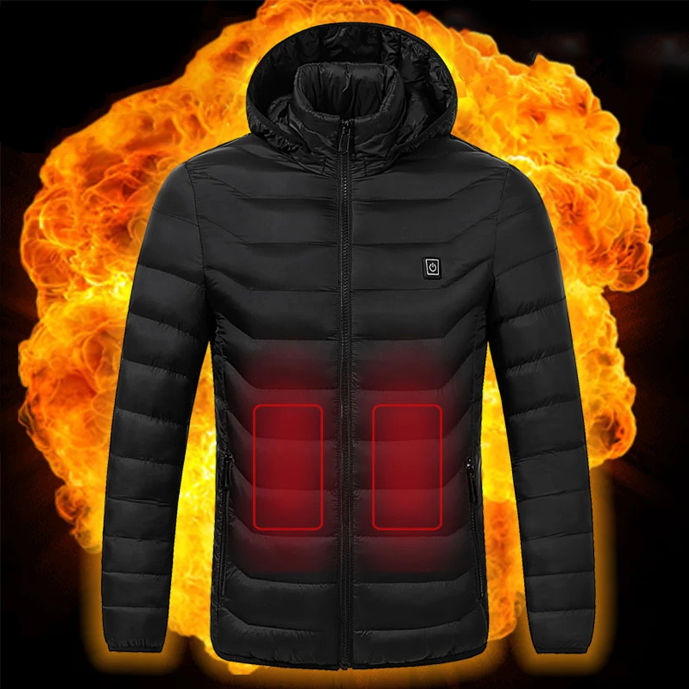 

High Quality Heated Jackets Vest Down Cotton Mens Women Outdoor Coat USB Electric Heating Hooded Jacket Warm Winter Thermal Coat