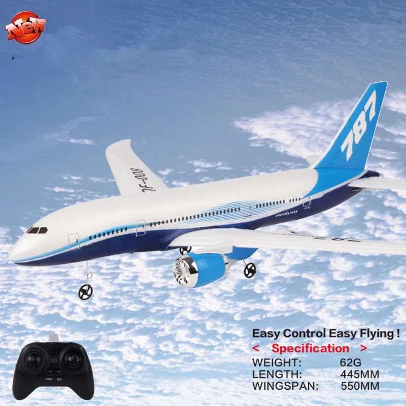 Large Civil Airliner 787 Model Remote Control Toy 2.4G 300M 55CM Double Motor Drive DIY Assembly Fixed Wing RC Glider Plane | Игрушки и