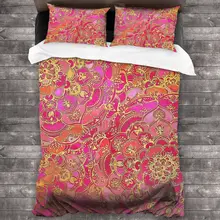 Juego de edredón con estampado Floral barroco, fundas de almohada con 2 ropa de cama, 100% algodón puro, rosa y dorado