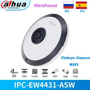 

Dahua IP Camera WIFI 4MP Panorama PoE 360 Fisheye IPC-EW4431-ASW IR CCTV Security Camera Surveillance With SD Card Slot Onvif