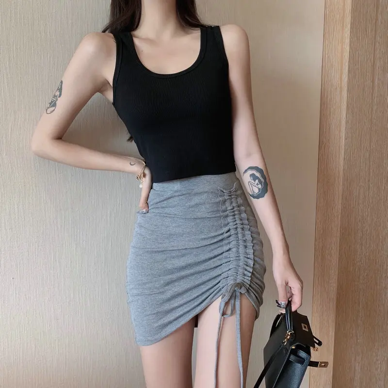 

Drawstring Slim New Office Lady Elegant Mini Skirts Womens Summer Club Party Night Evening Pleated Ladies Street Casual Skirt