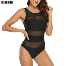 Riseado сплошной цельный купальник с вырезами, сетчатый Купальник для женщин, новинка, черный купальный костюм, прозрачная сексуальная пляжная одежда для купания