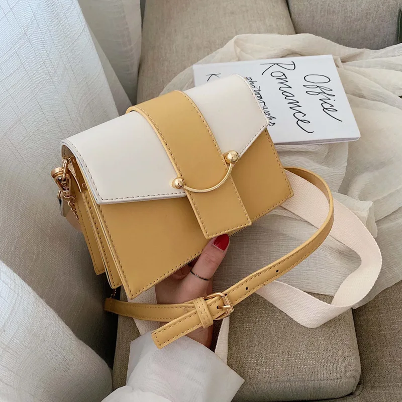 

new style Korean belt, pearl chain, single-shoulder small square bag, small square bag, simple, contrasting and oblique package