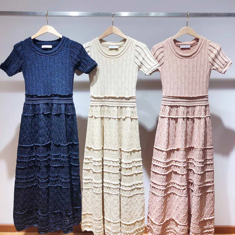 

Women Dress 2019 Spring and Summer New Sweet Court Wind Hollow Knit Dress