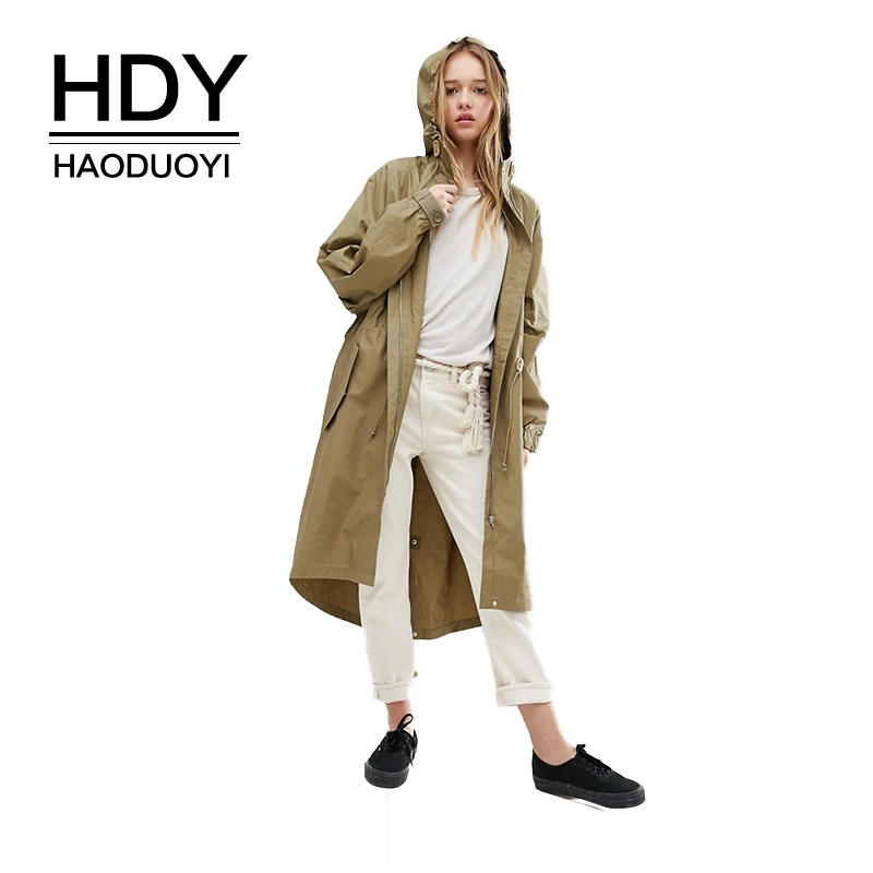 HDY Haoduoyi New Original Designer Ladies Spring Coat Solid Color Block Zipper Oversized Women Basic Jackets Outwear Coats | Женская