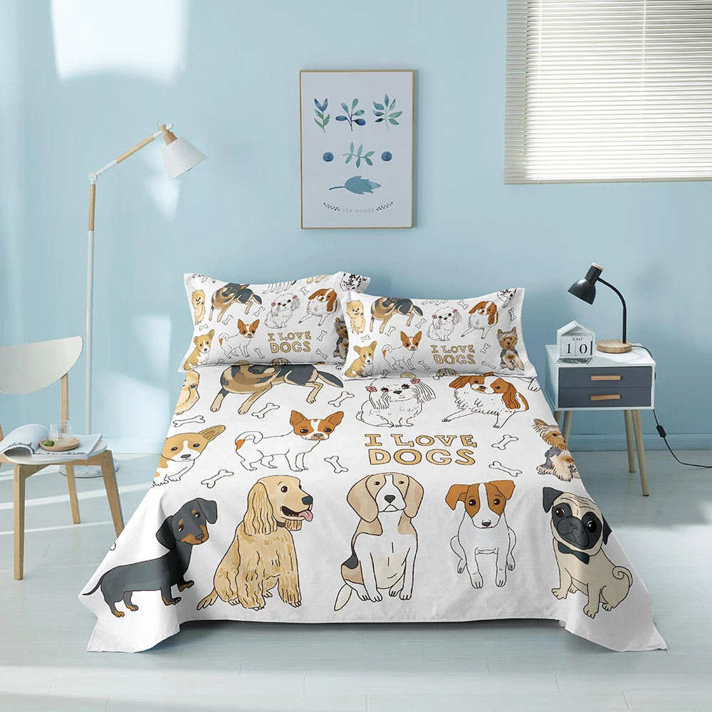 Cute Pet Dog Bed Sheet Luxury Cozy Bed Flat Sheet Set 3d Cartoon