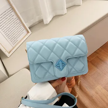 

One Shoulder Messenger Bag For Women Fashion Solid Color Lattice Chain Shoulder Bag Women Leather Luxury Small New Women's Bags