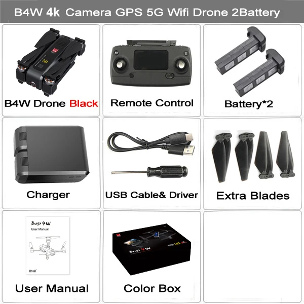 B4W Black 4K 2B BX MJX Bugs 4W B4W Real 4K FHD камера 5G wifi gps бесщеточный складной Дрон анти-встряхивание 1,6 км 20 минут оптический поток RC Квадрокоптер - Цвет: B4W Black 4K 2B BX