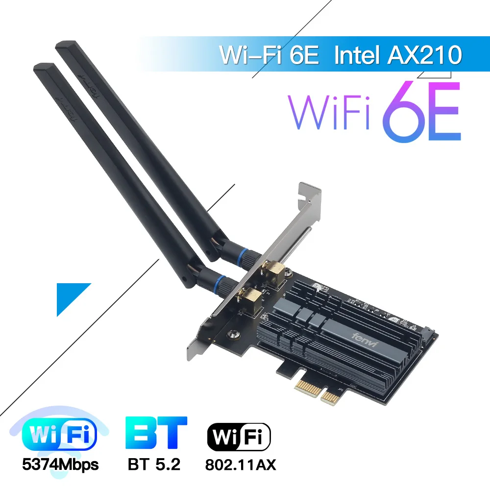 network interface card fenvi 5374Mbps Intel AX210 PCIe Wifi 6E Wireless Adapter Tri Bands Bluetooth 5.2 Wlan Card AX210NGW/AX200NGW MU-MIMO Windows 10 network card Network Cards